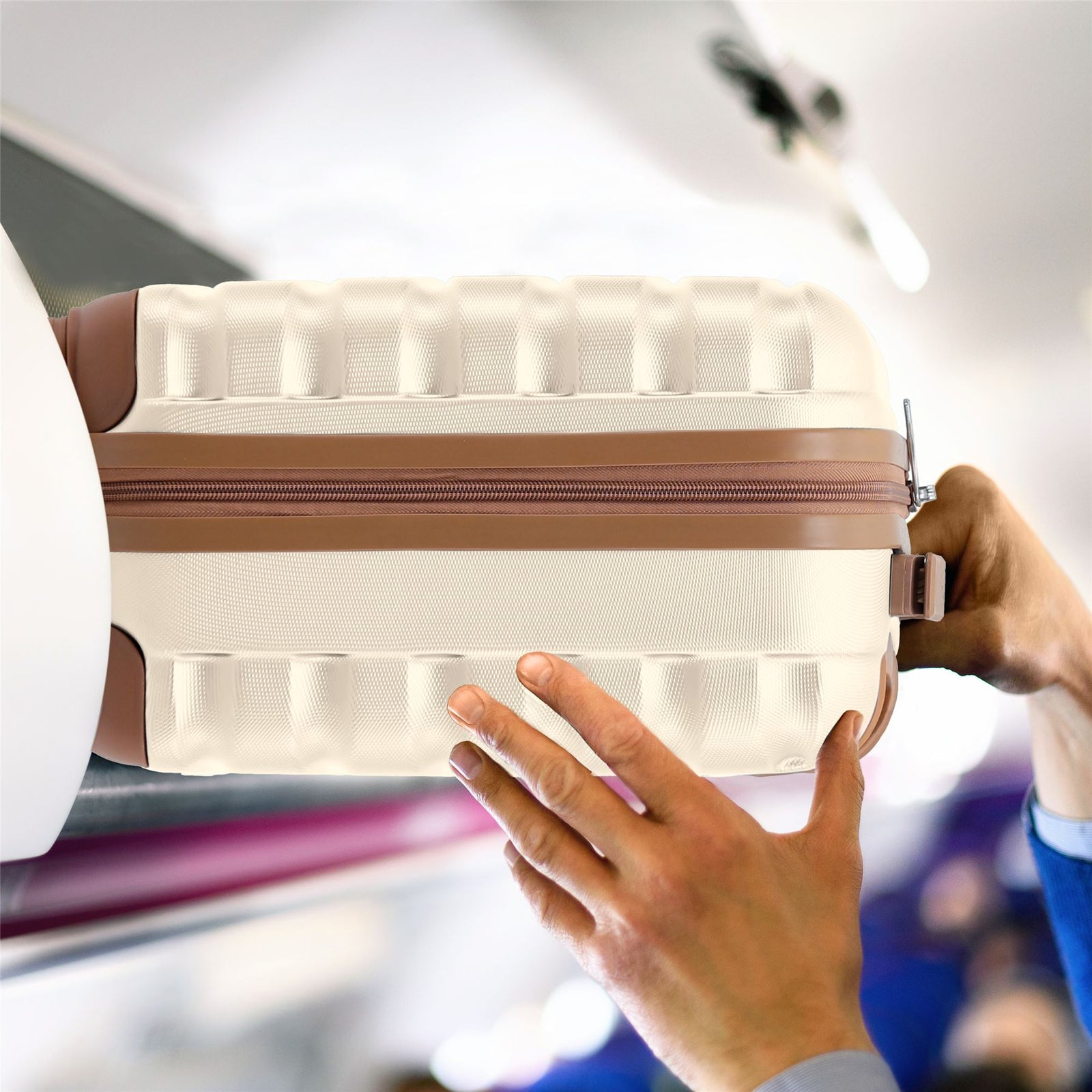 40x30x20cm Cabin Carry-on Suitcase - Lightweight, Durable, 4-wheel Luggage - 100+ Airlines Approved | Cabin | Cream