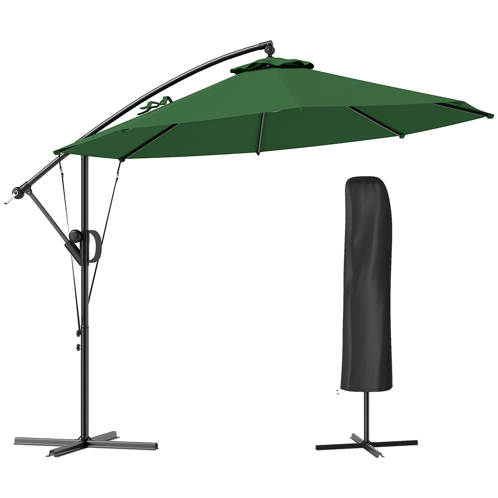 3(m) Cantilever Banana Parasol With Cover Wind Strap Upf50+ | Green