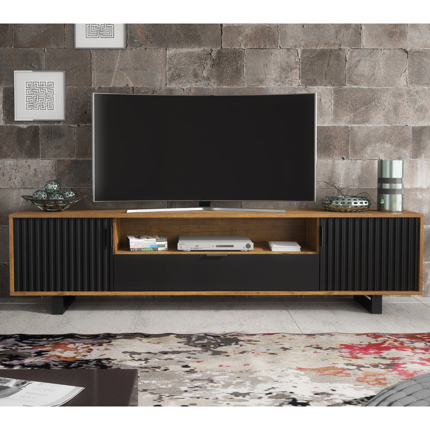 Blackridge Tv Unit 200cm - Fluted Design | Oak