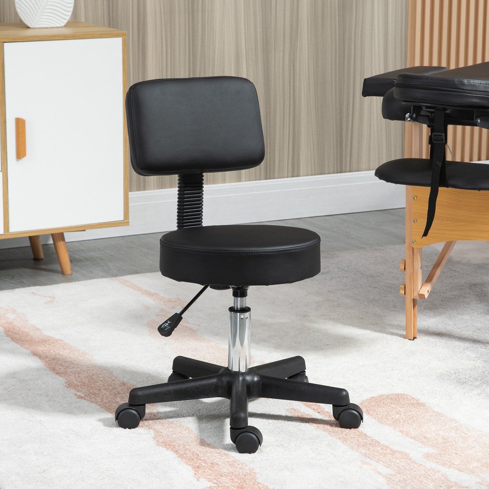 Adjustable Swivel Salon Chair Padded Seat Back 5 Wheels | One Size | Black