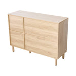 Solid Wood Sideboard with Rattan Doors, 3-Door Storage Cabinet, Oak Finish, Soft-Close, Freestanding, 120cm W