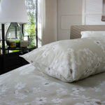 Petite Fleure 100% Cotton Duvet Cover Set – Floral Blossom Print Bedding With Piped Edges | Super King | Natural