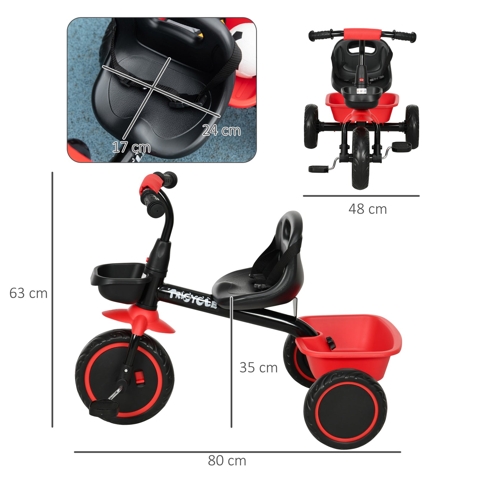 Kids Trike For 2 To 5 Years With Adjustable Seat, Baskets | Red