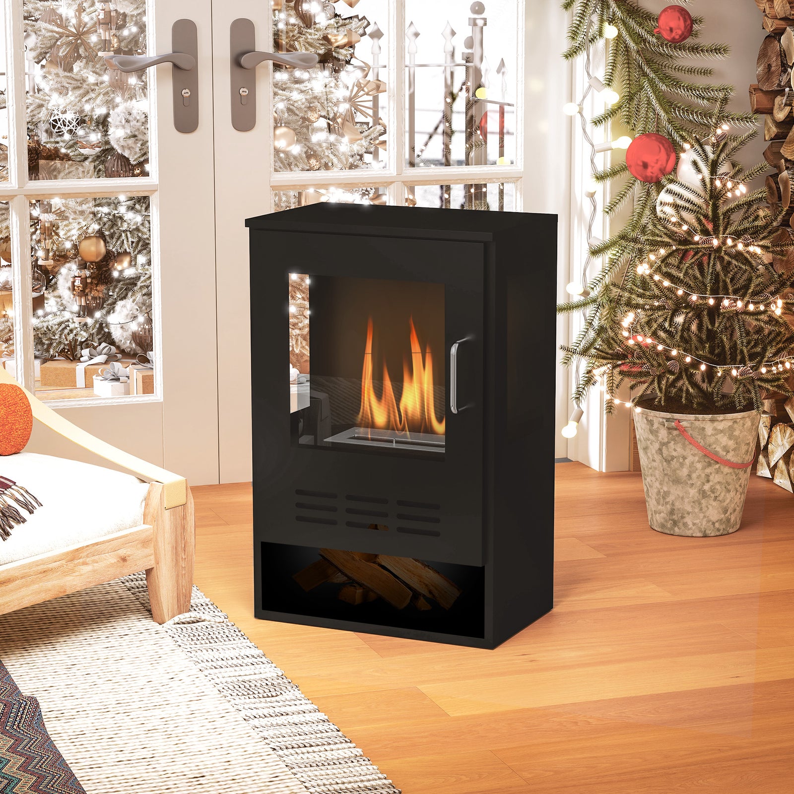 HOMCOM Ethanol Fireplace Stove With Shelf 0.9l Burns For Up To 3.3h