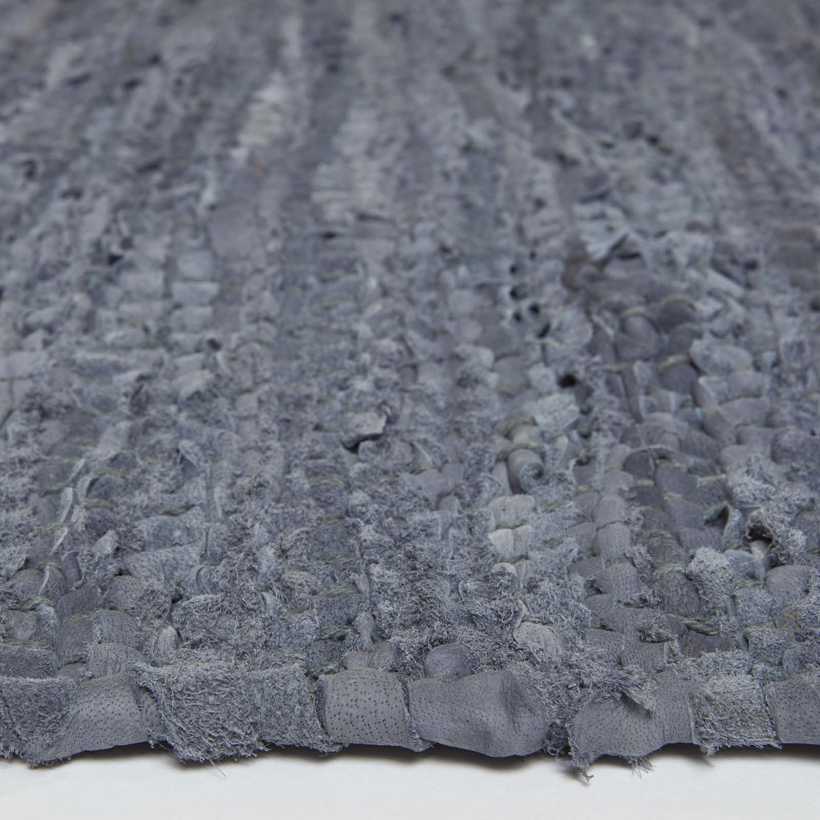 Recycled Leather Handwoven Stripe Rug | 150cm x 95cm | Grey