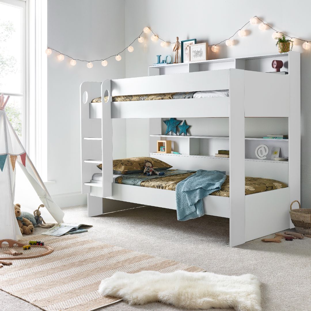 Olly Storage Bunk Bed Without Drawer With Spring Mattresses | Single | White