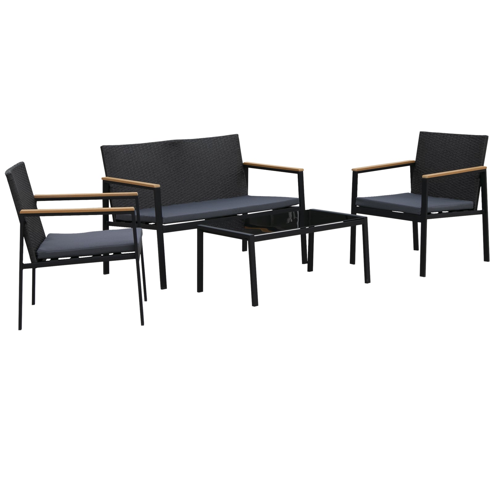 4 Pcs Pe Rattan Furniture Set W/ Cushions Table