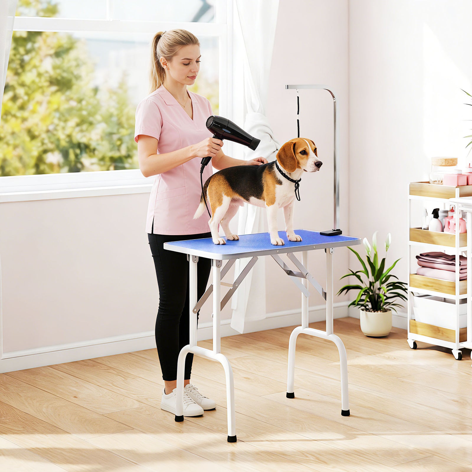 Foldable Dog Grooming Table Adjustable Arm 81x49x80cm | Blue