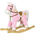 Wooden Ride On Horse, Ride On Pony Gift For Kids 3-6 Years, Pink