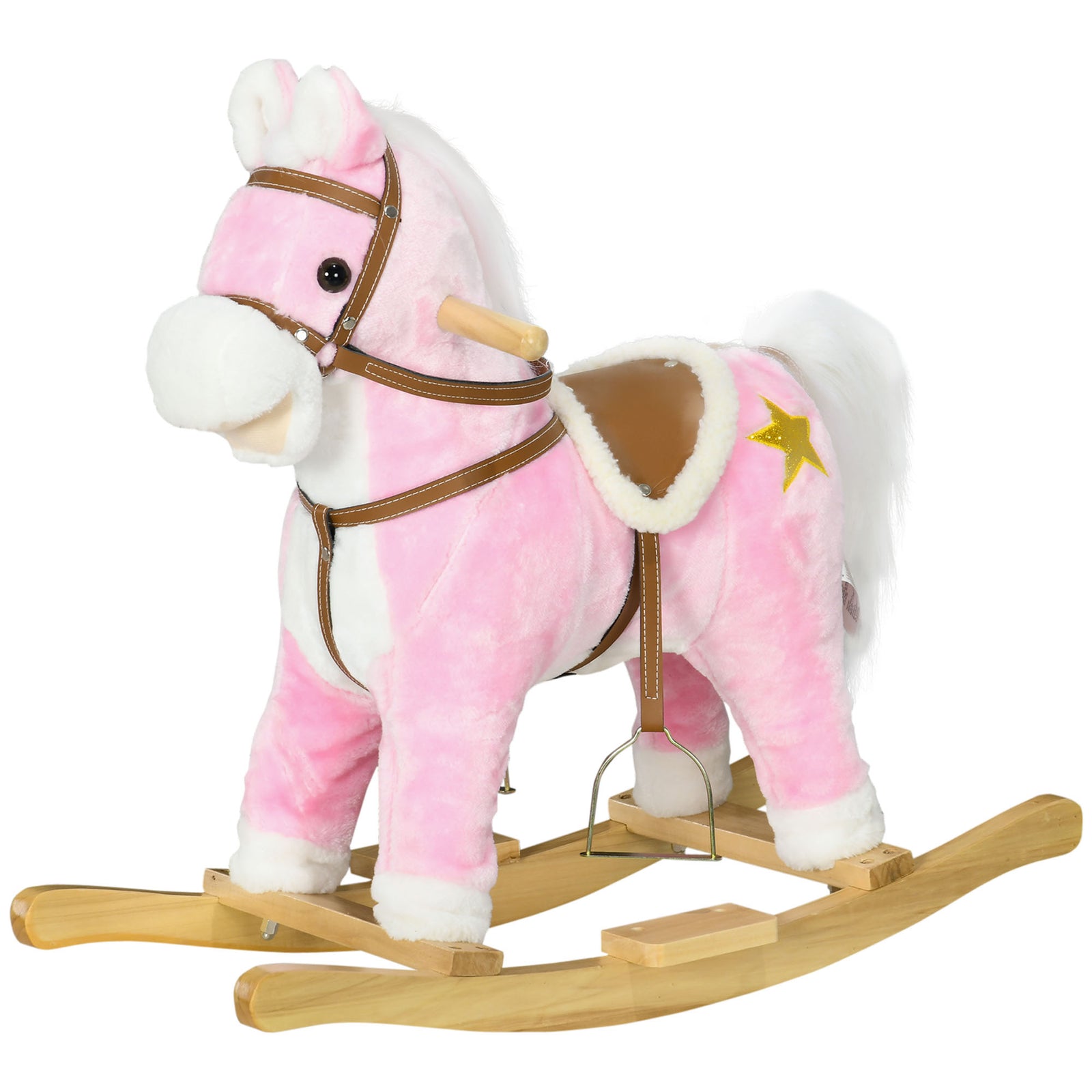 Wooden Ride On Horse, Ride On Pony Gift For Kids 3-6 Years, Pink