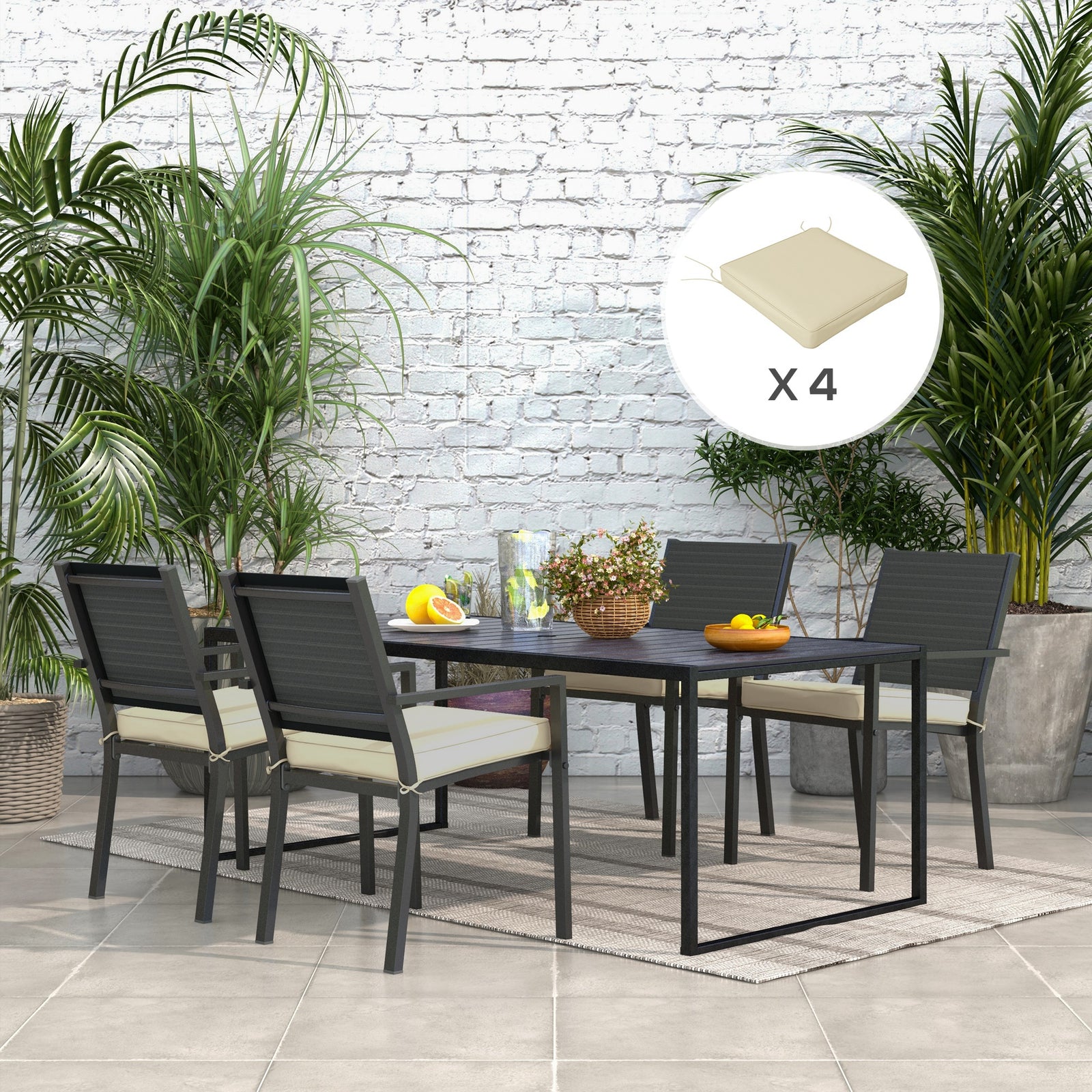 Set Of 4 Outdoor Seat Cushion With Ties, For Patio Furniture | Beige