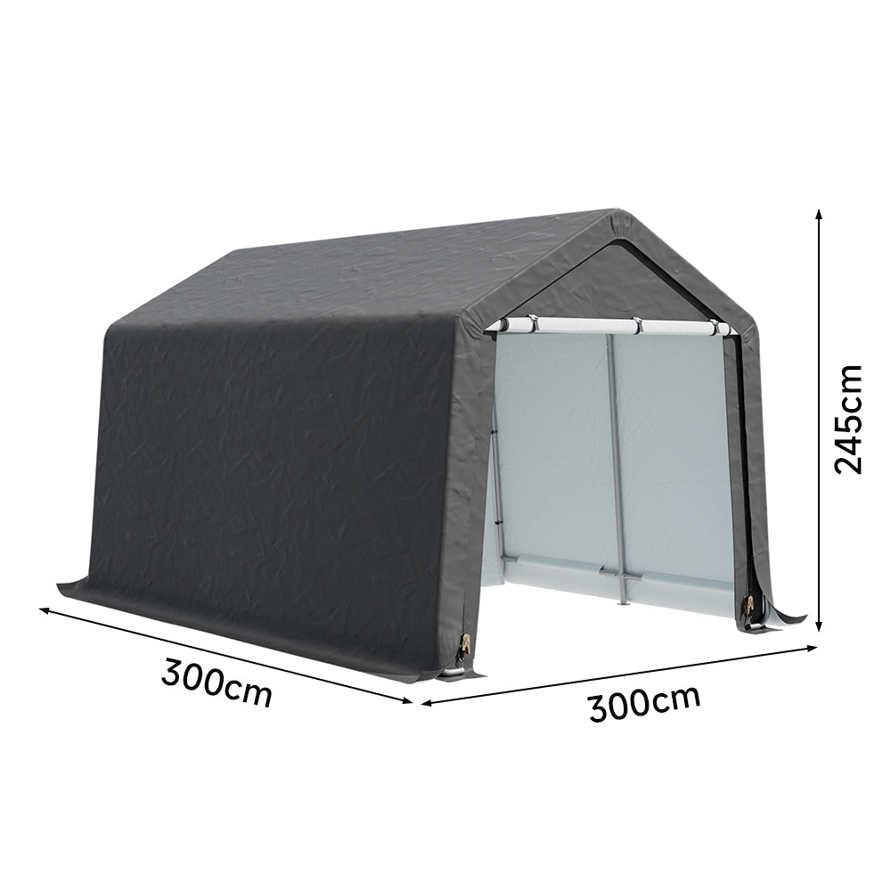 10x10ft Galvanized Steel Storage Shed  Outdoor Metal Garden Tool Shed  Waterproof Utility Storage | Medium | Dark Grey