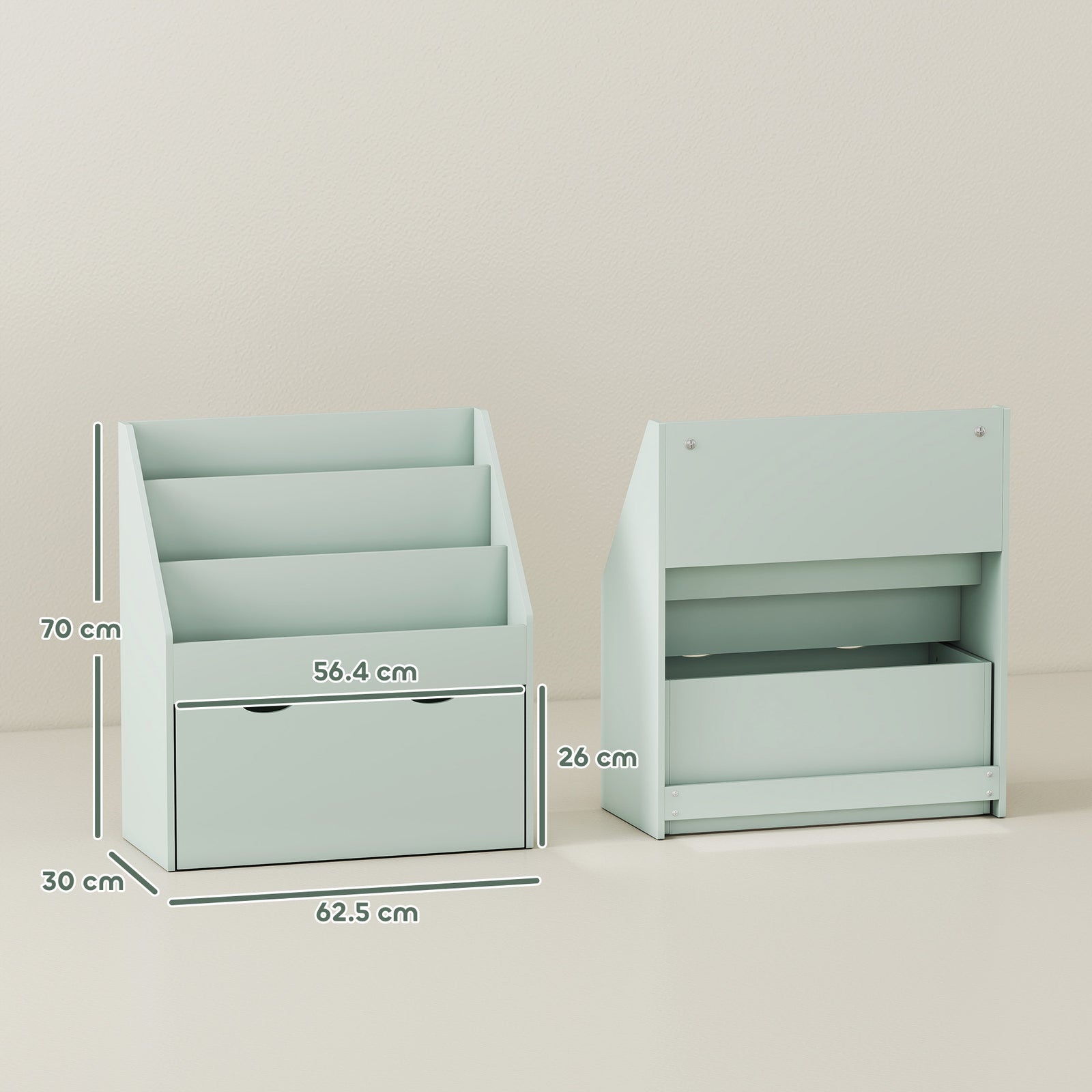 Kids Bookcase W/ 3 Tier Shelves, Drawer, For Bedroom, Nursery | Green