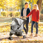 Pet Stroller Pushchair Carrier For Cat Puppy With 3 Wheels | Gray