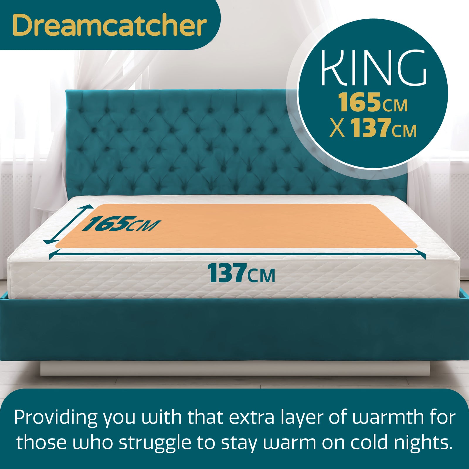 Electric Blanket Heated Bed Underblanket Polyester Detachable Control 3 Heat Settings | King | White