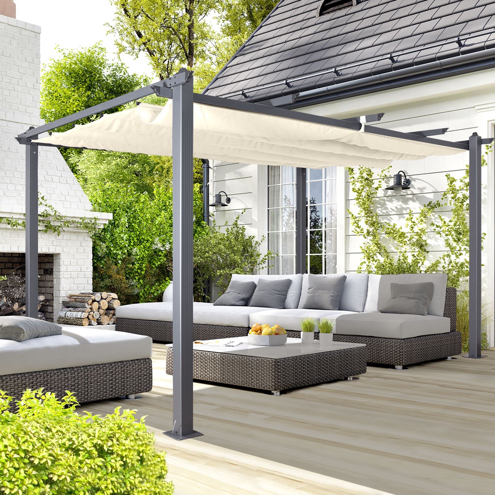 Acorn Aluminium 4m Rectangular Pergola Gazebo | 4m x 3m | Creamy White