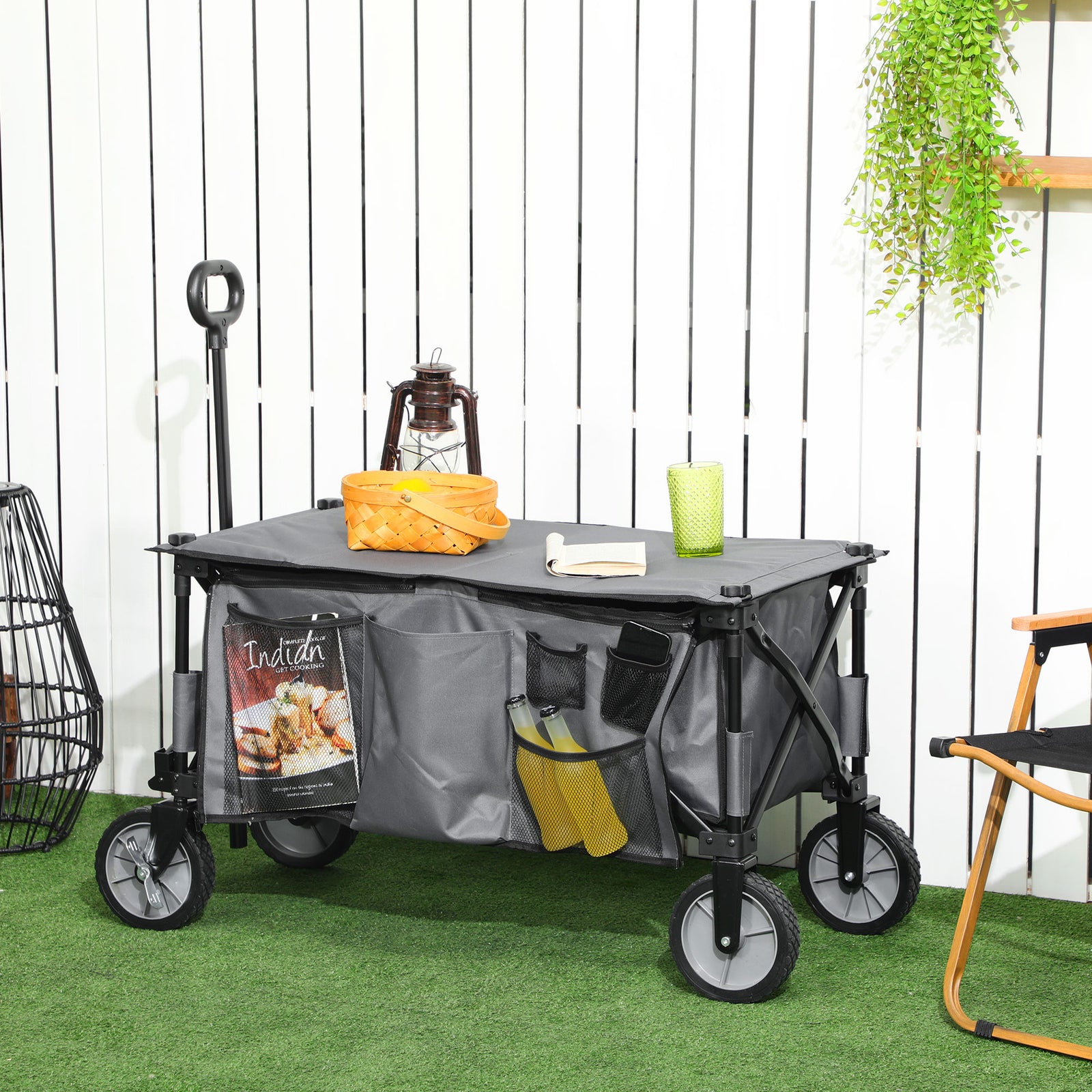 Folding Garden Trolley With Folding Board | Dark Gray