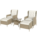 5 Piece Rattan Set With Recliners, 2-tier Coffee Table | Light Grey