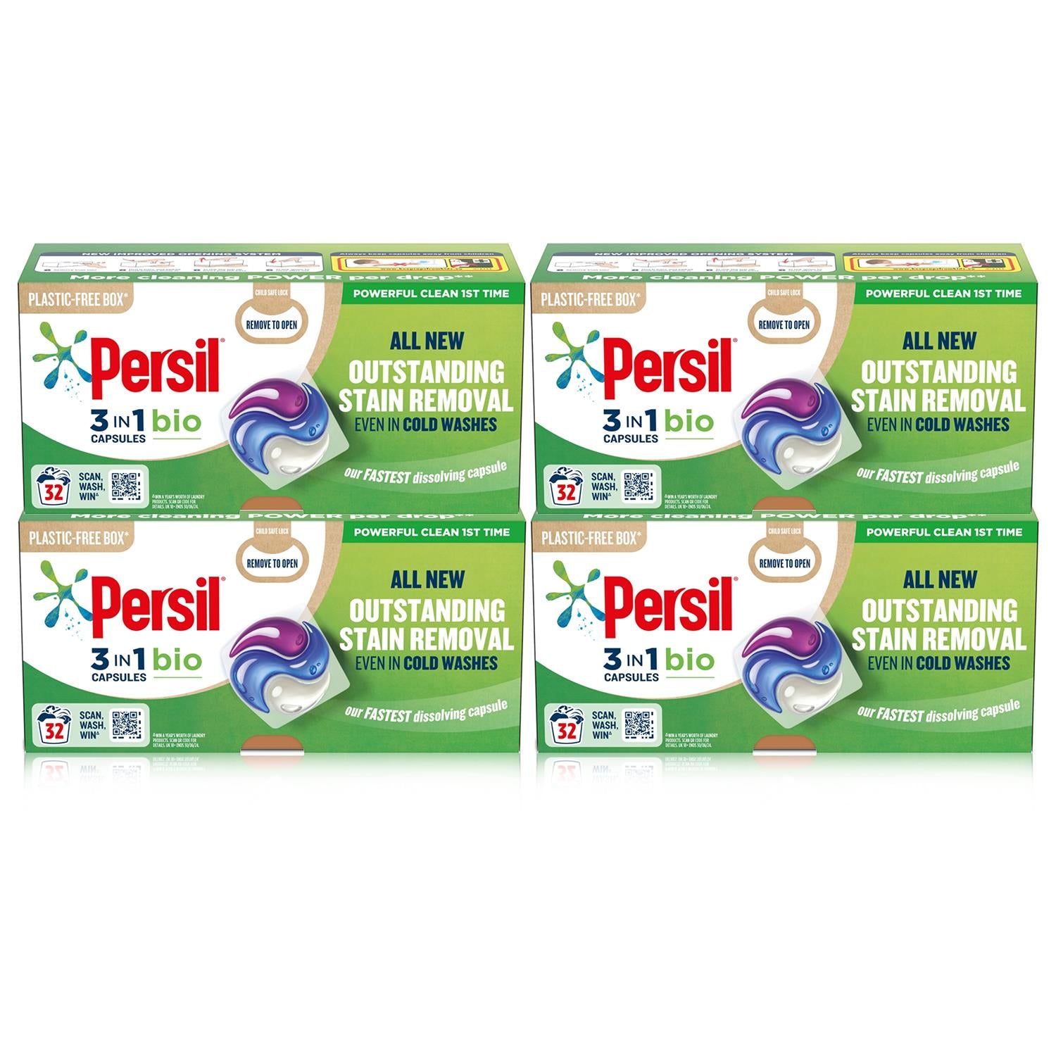 3-in-1 Washing Capsules Powerful Clean First Time, Bio, 32 Washes, 4pk | Set of 4