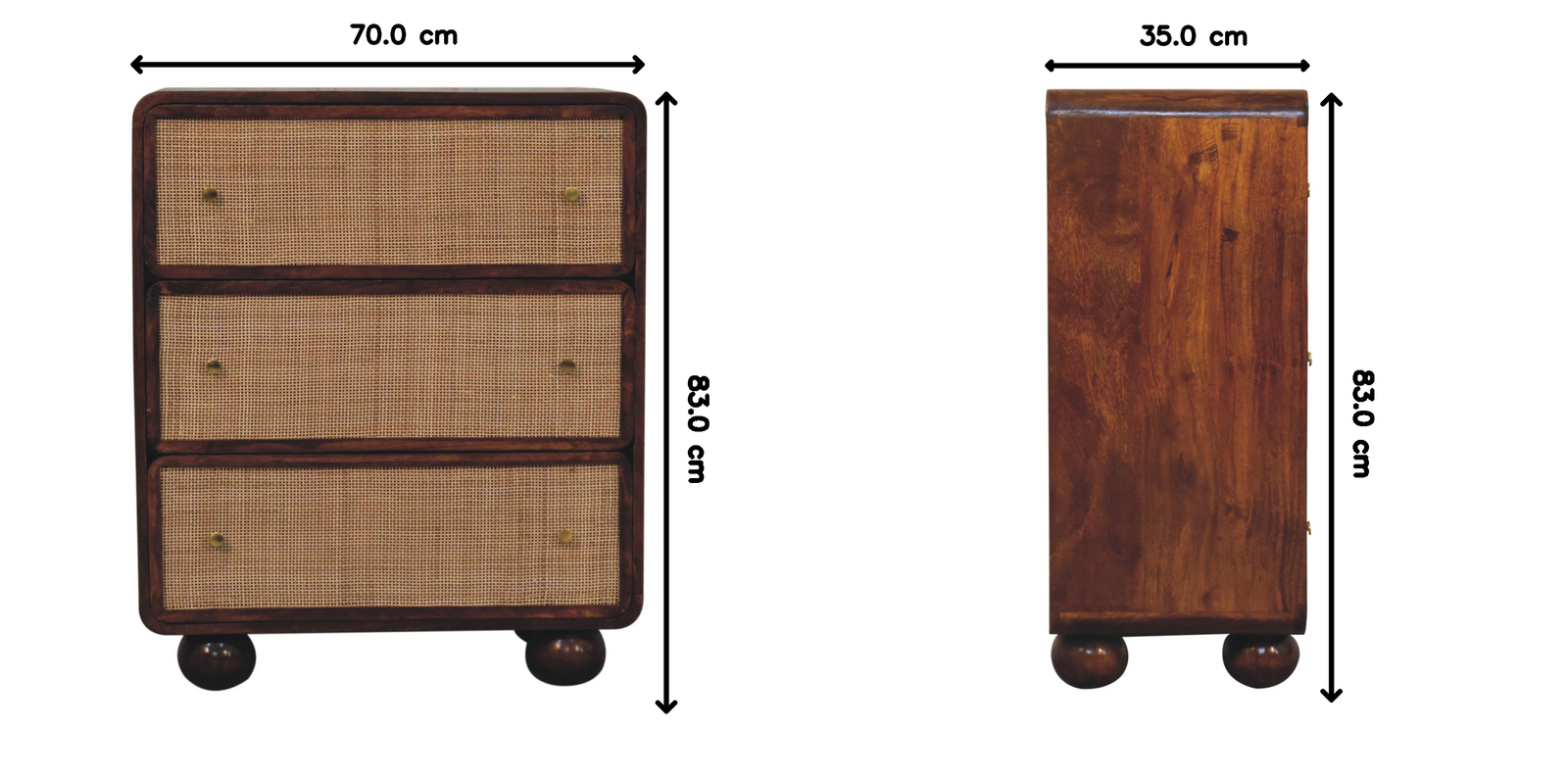 Chestnut Woven Chest, 3 Drawers, Woven Fronts, Brown