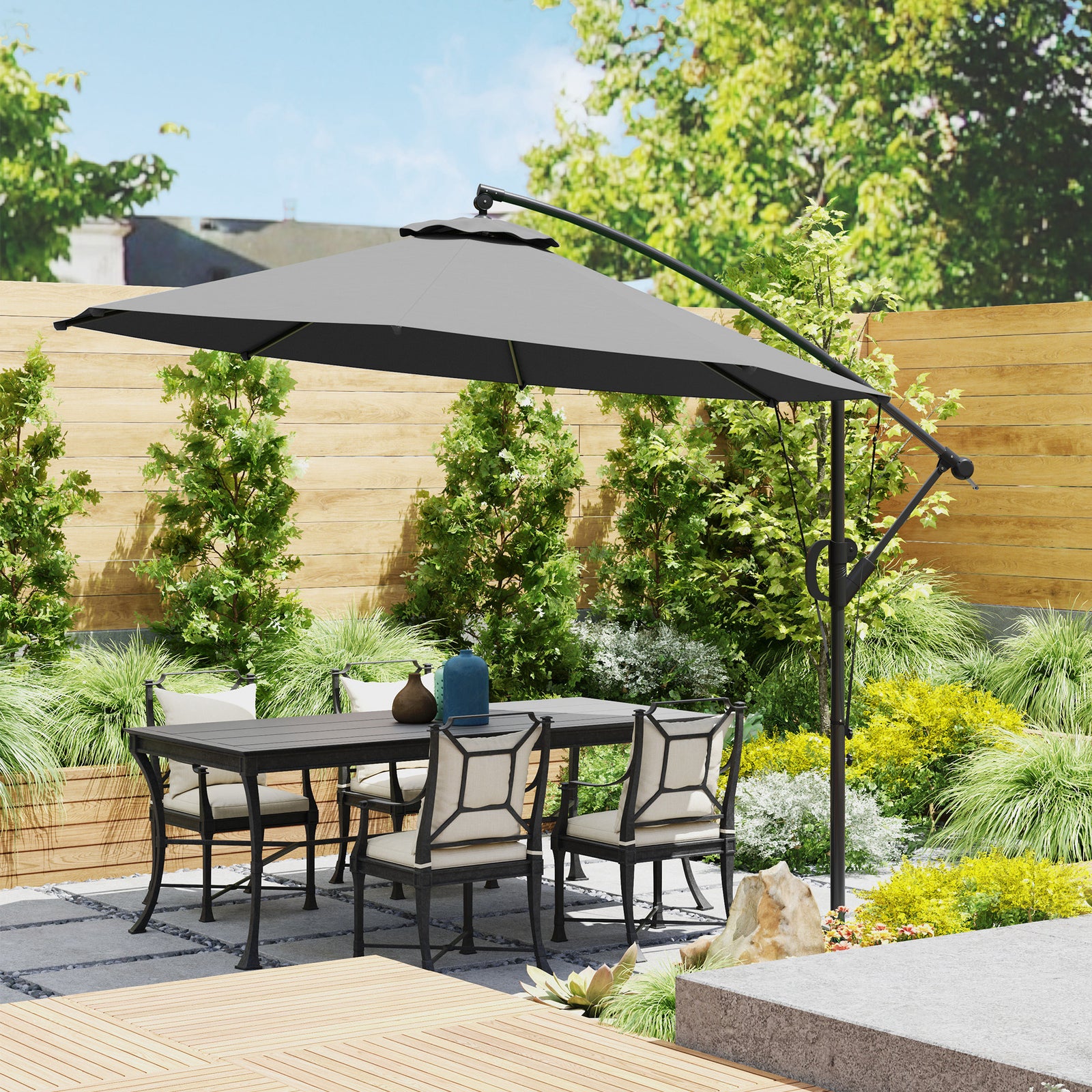3(m) Cantilever Banana Parasol With Cover Wind Strap Upf50+ | Gray