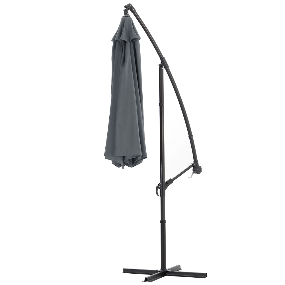 3m Banana Cantilever Patio Parasol For Outdoor Sunshade And Rain With Cross Base | One Size | Grey
