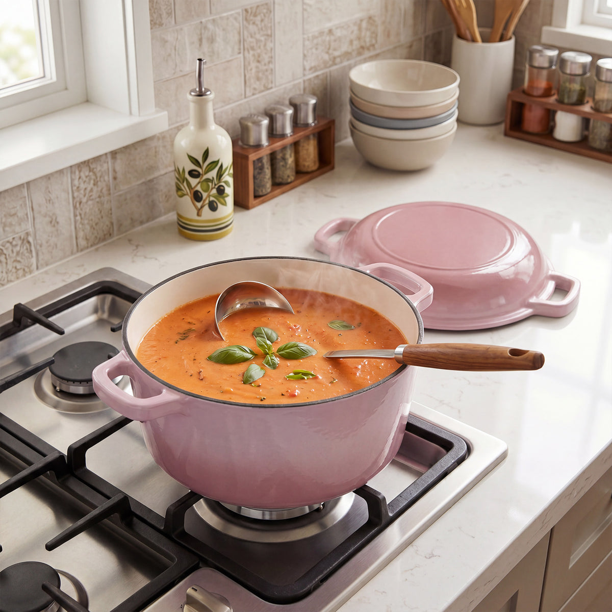 2-in-1 4.5l Enamelled Cast Iron Dutch Oven With Reversible Lid | Pink