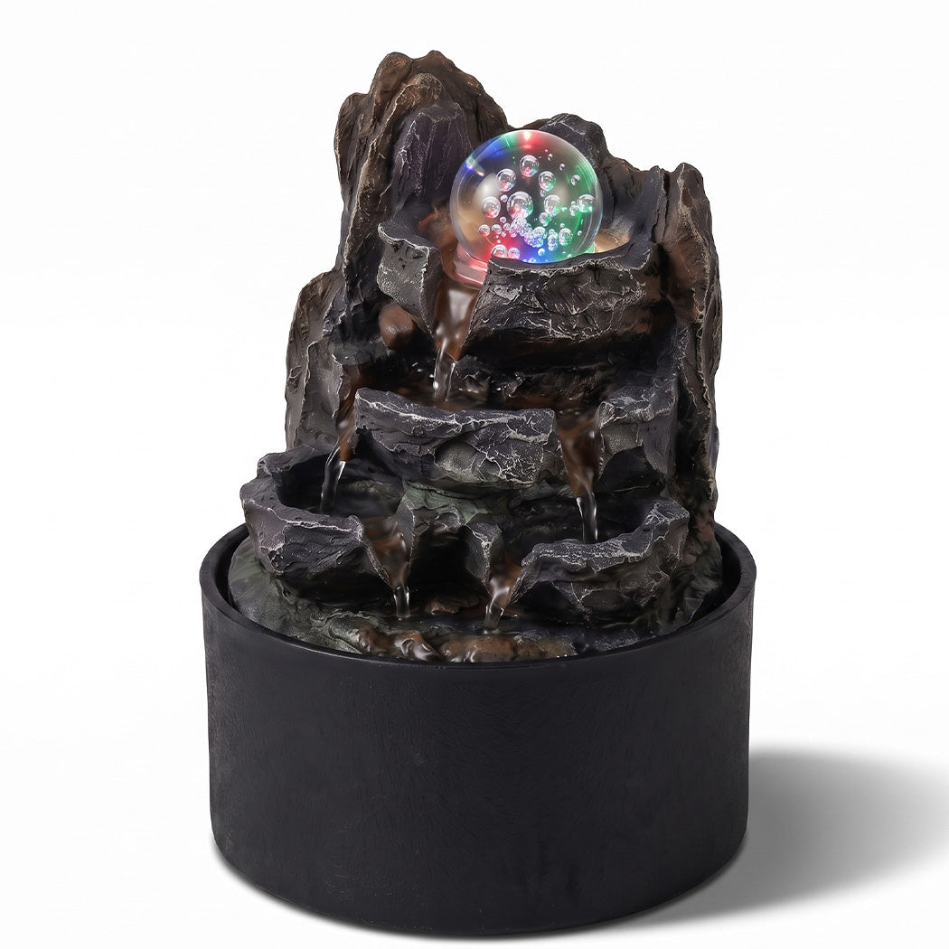 Spector Tabletop Water Fountain With Rotating Glass Ball  Resin Grey Brown
