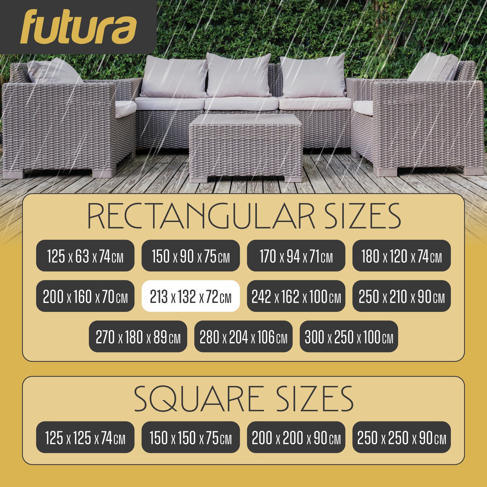 Rectangular Waterproof Garden Furniture Cover, Outdoor Patio Weatherproof Rattan Sofa Shield | 213 x 132 x 72cm | Black