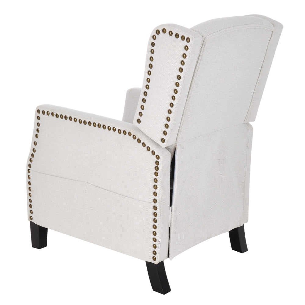 Fabric Upholstered Sofa Pushback Reclining Chair Armchair With Footstool | White