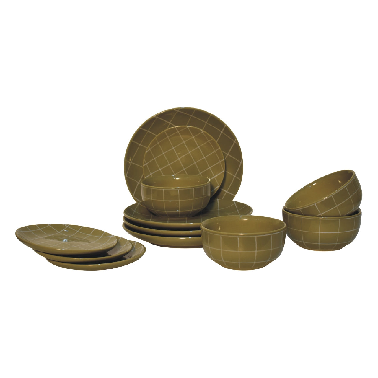 Dahlia Plate Set, Ceramic, Olive Green