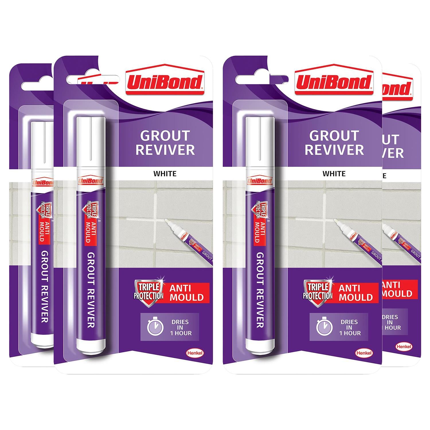 Easy To Use Triple Protection Anti-mould Grout Reviver Pen 7ml, 4 Pack