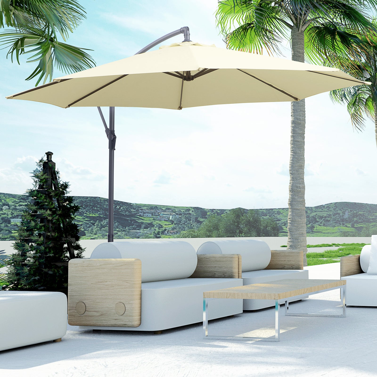 3m Cantilever Parasol Banana Umbrella, Beige