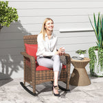 Garden Rocking Chair, Rattan Rocker With Cushions | Red