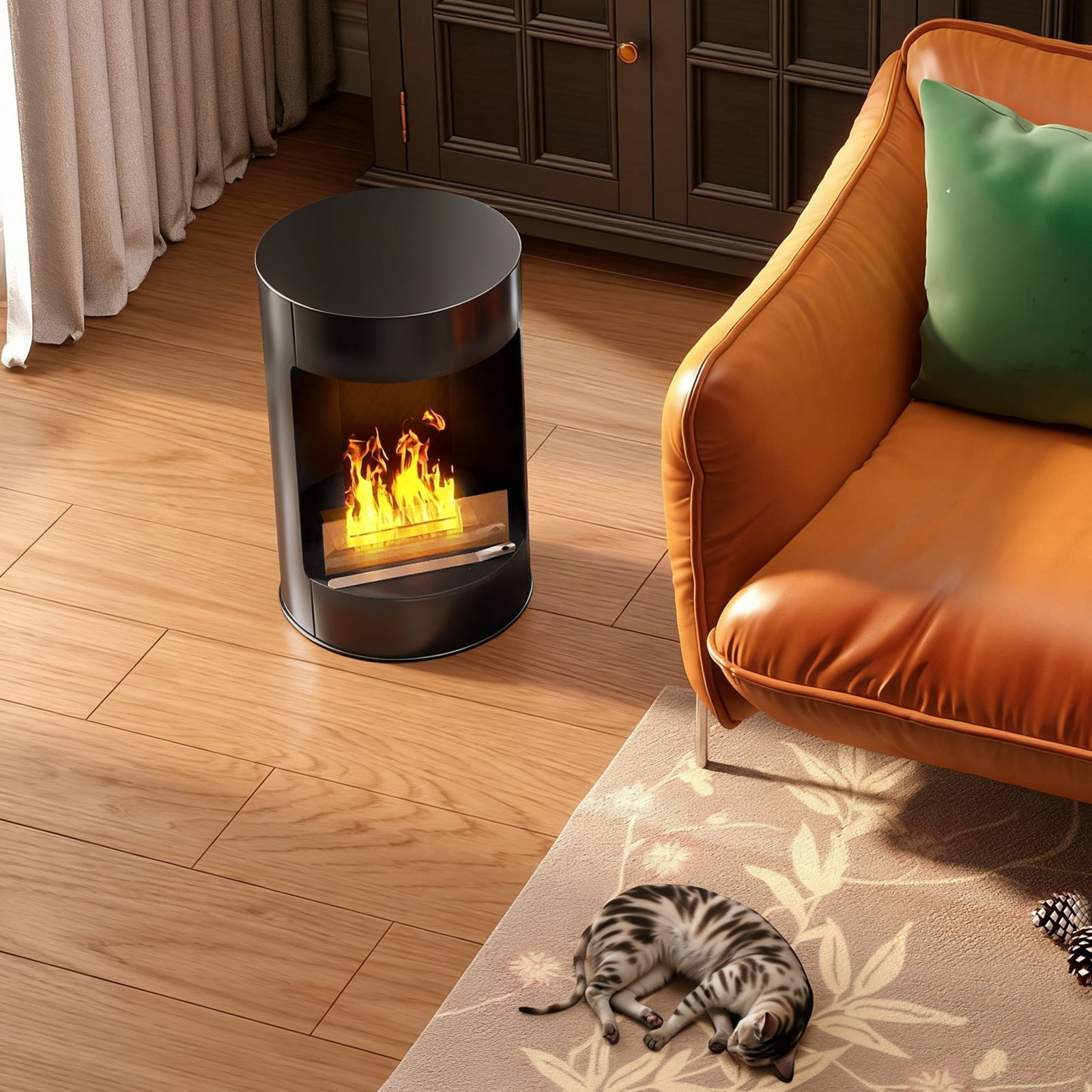 22" Bioethanol Fireplace Stove, Ethanol Fire Burner, Black