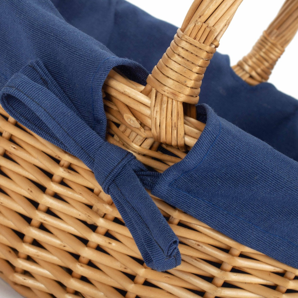 Wicker Shopping Basket Buff Willow Oval Shopper | Navy Blue
