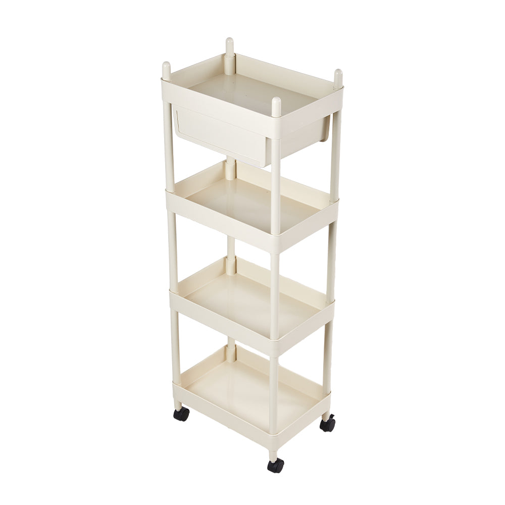 3/4-tier Rolling Storage Cart With Drawer Cream White Utility Trolley With Wheels | Medium | Cream