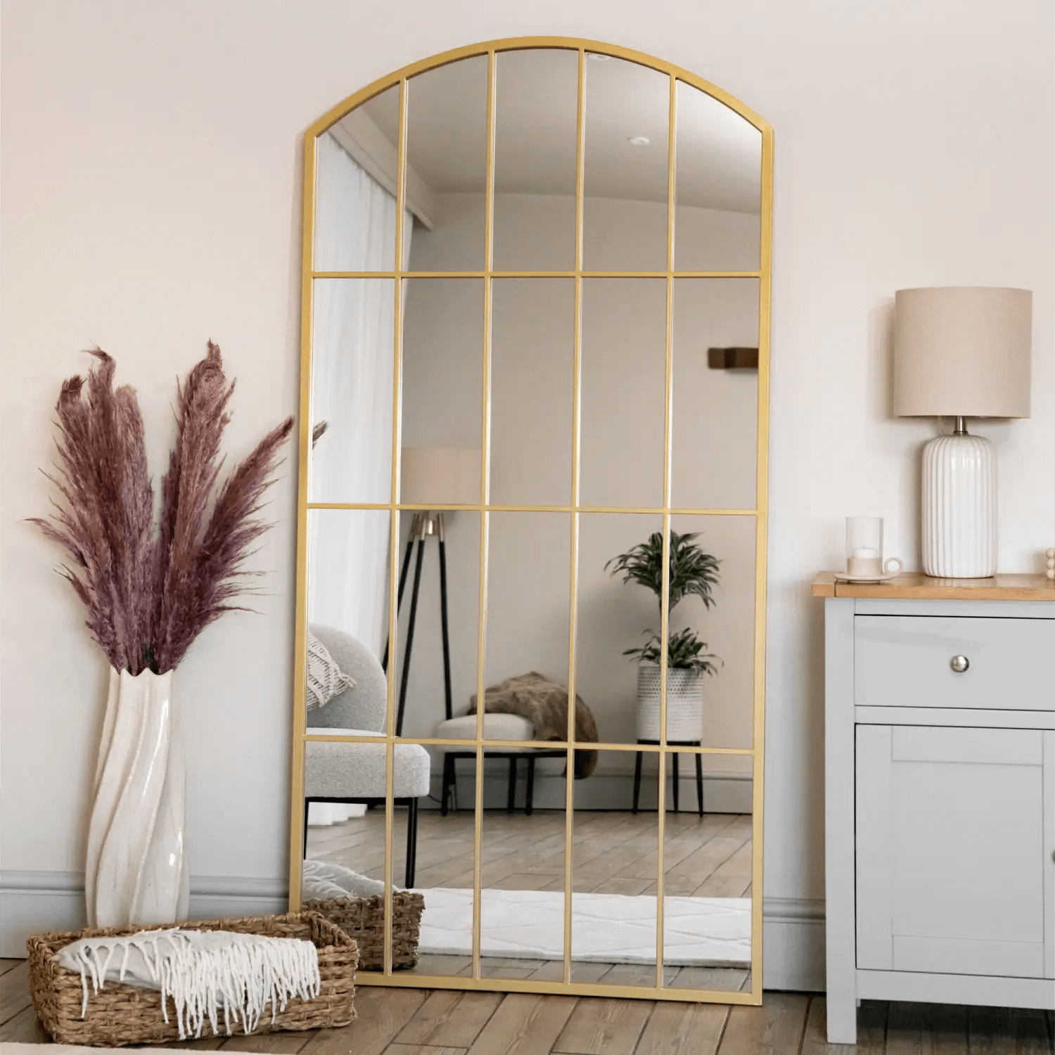 Tomi - Metal Arched Lattice Window Mirror | 180cm x 90cm | Gold