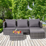Rattan Garden Sofa Set Storage Table Wicker Patio Lounger | Gray