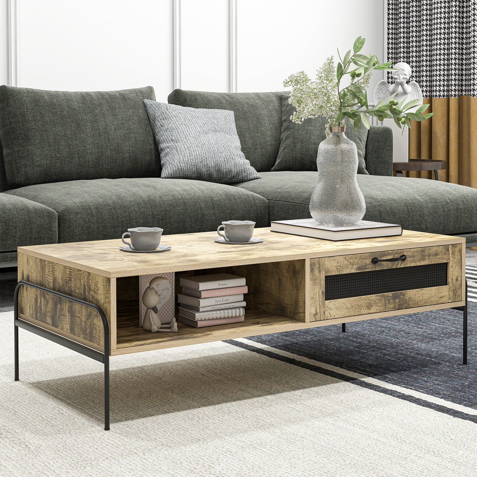 HOMCOM Industrial Coffee Table With Drawer