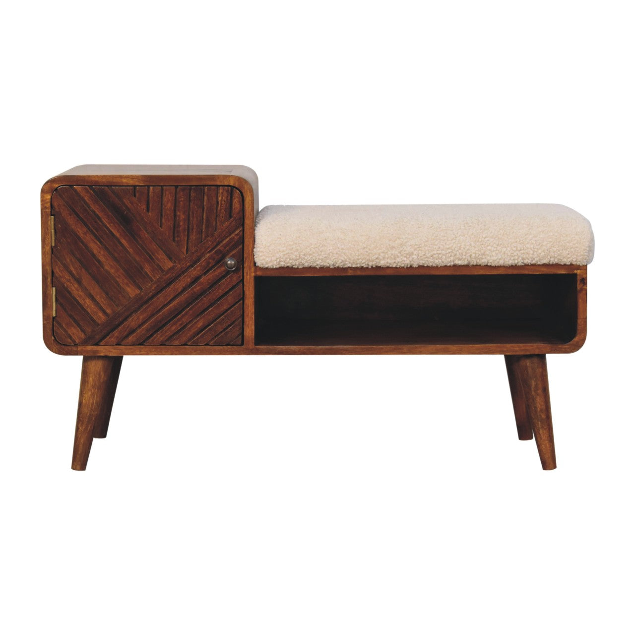 Solid Mango Wood Boucle Carved Chestnut Telephone Table