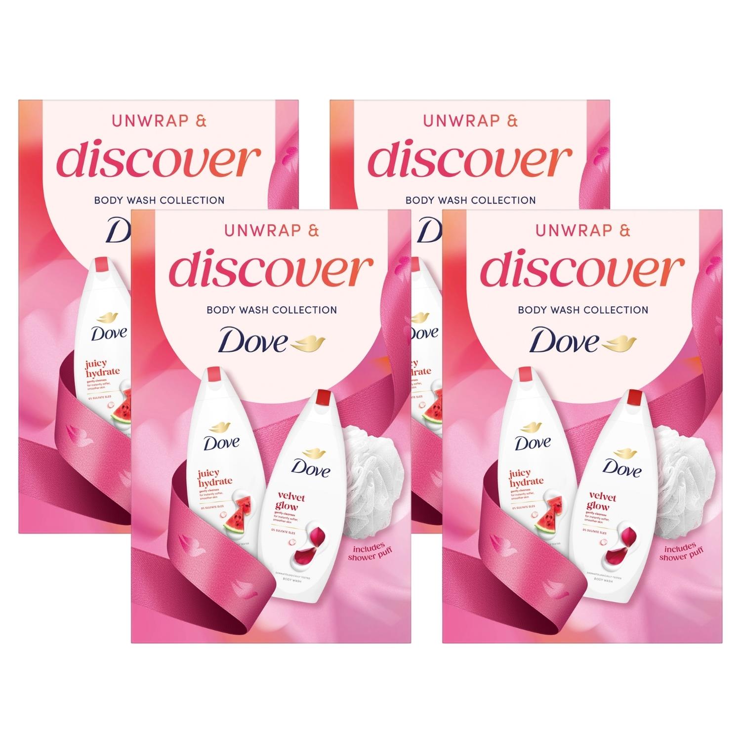 Unwrap And Discover Body Wash Collection For Her With Puff, 2pc | Set of 4