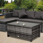 Garden Rattan Side Table,wicker Coffee Desk, Glass Top | Dark Gray