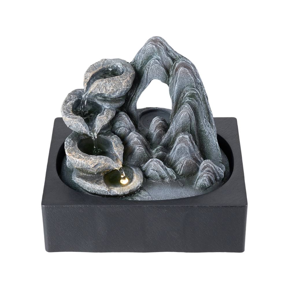 Indoor Tabletop Water Fountain With Mountain Rock Design 4-tier Cascading Bowls