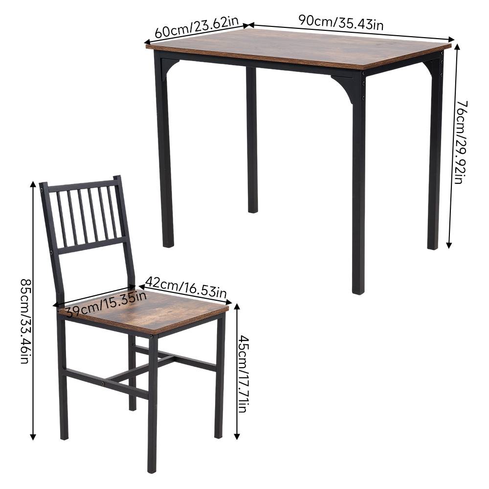 Retro Dining Table Set With 2 Chairs | Brown