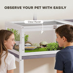 PawHut Wooden Tortoise House With Dual-zone Habitat Stand Legs, Grey