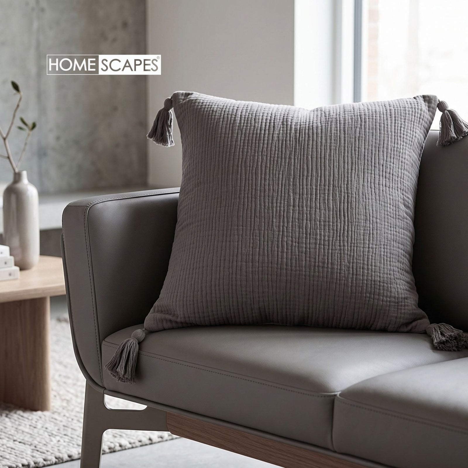 Pure Handmade Cotton Muslin Cushion With Cover | 45cm x 45cm | Grey