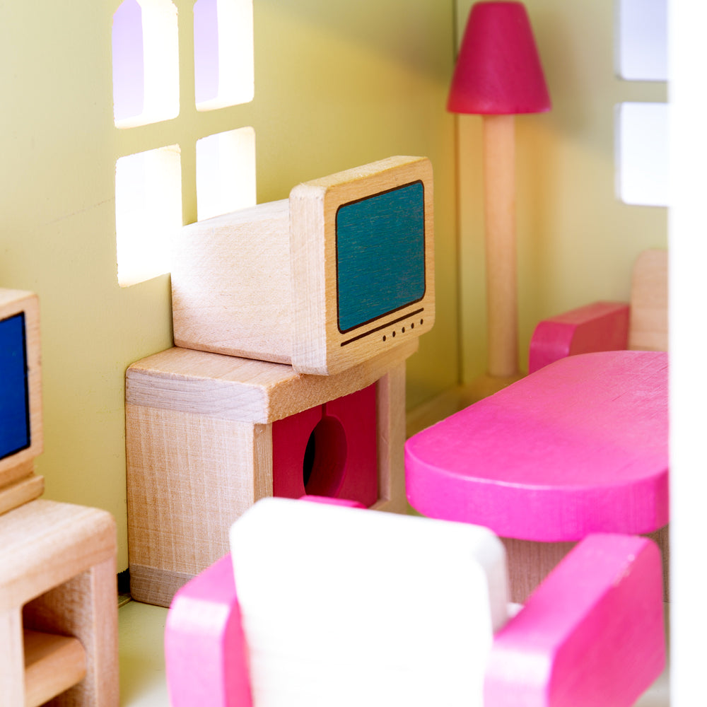 Wooden Dolls House Furniture Set, Includes 27 Play Pieces