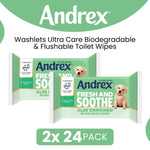 Andrex Washlets Ultra Care Biodegradable & Flushable Toilet Wipes, 24 Pack