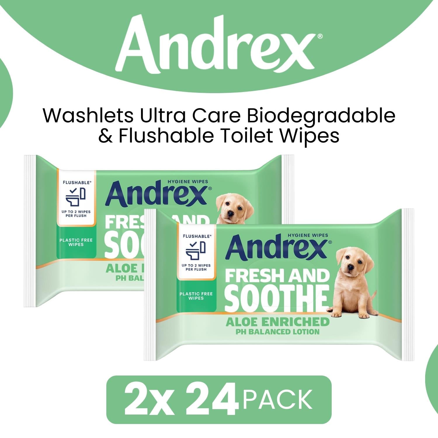 Andrex Washlets Ultra Care Biodegradable & Flushable Toilet Wipes, 24 Pack